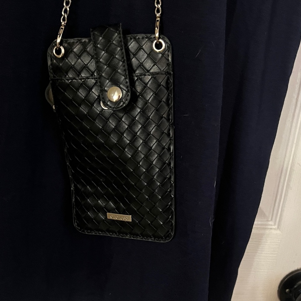 Stylish Black Woven Mini Bag with Chain Strap phone case wallet